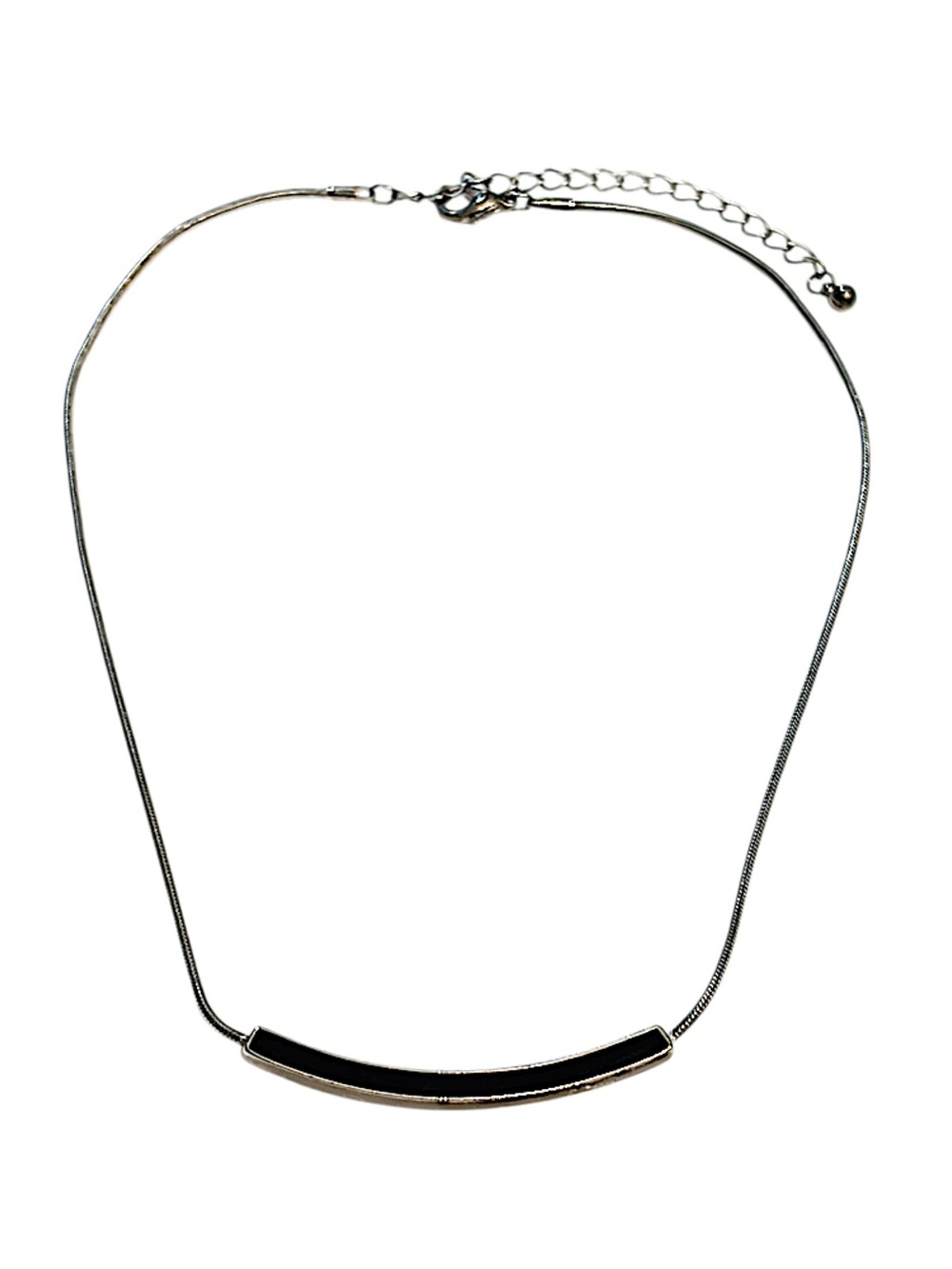 Minimalist Black Bar Pendant Necklace - Women's Silver Chain